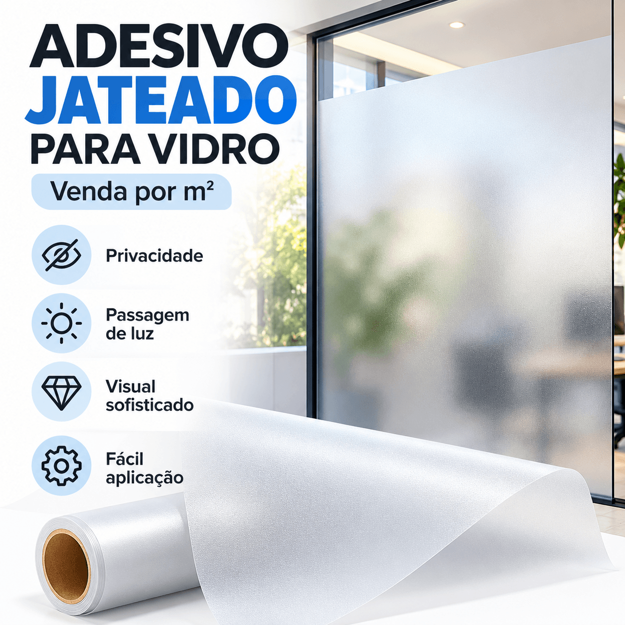 Adesivo jateado para vidro